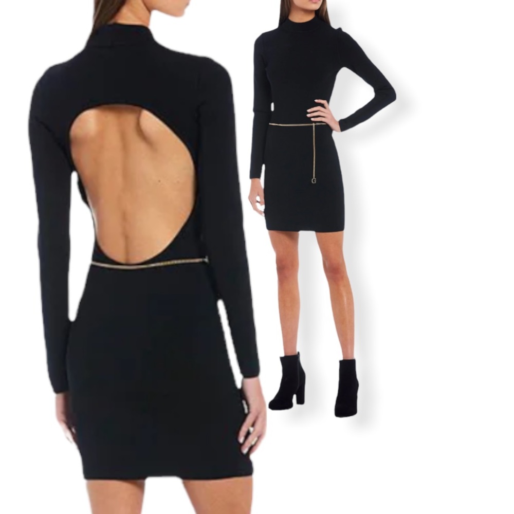 Guess❤️‍🔥Mariah Long Sleeves Mock Neck Open Back Sweater Dress, Size: L, NWT